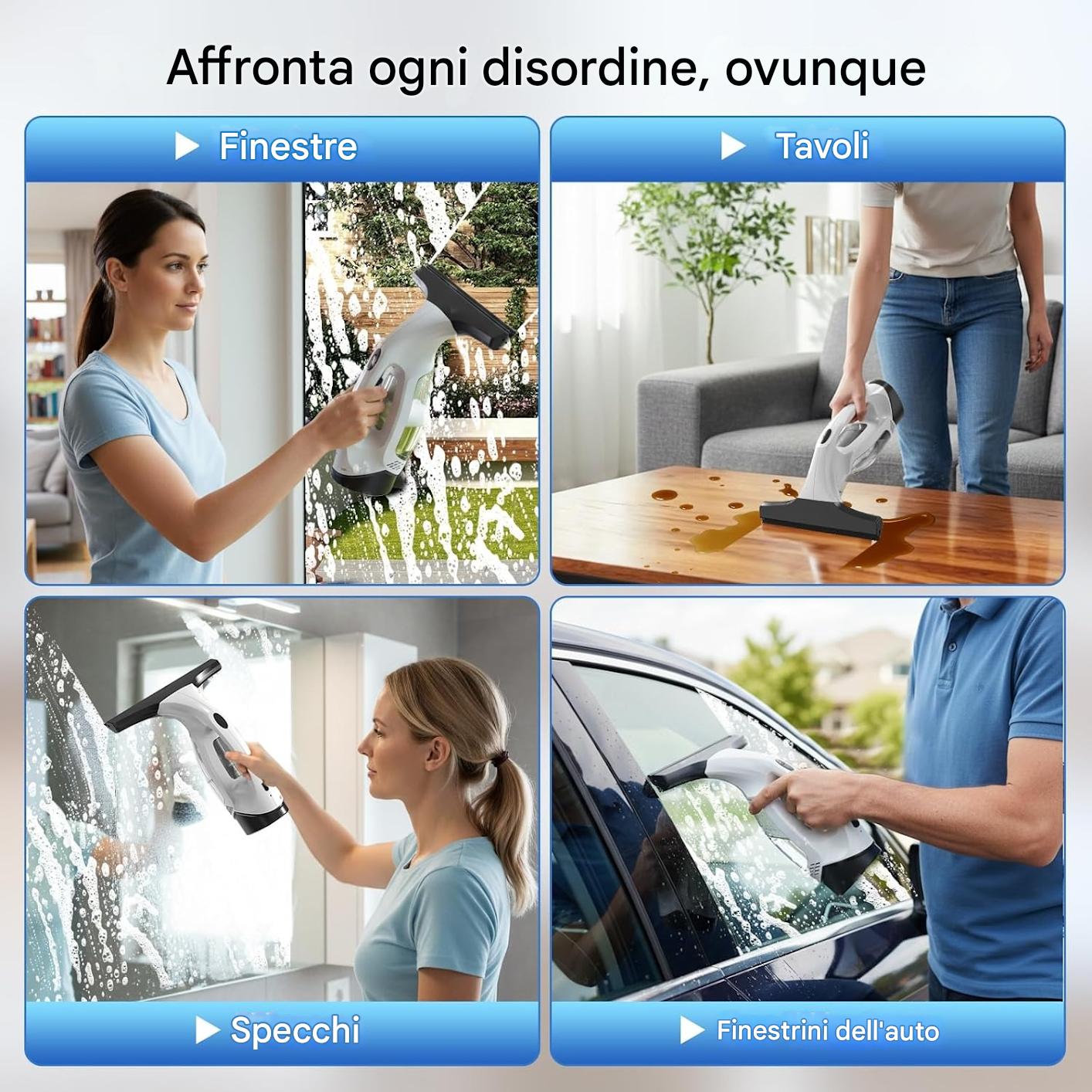 Pulitore per Vetri Elettrico : Leggero, Ricaricabile e Multifunzione