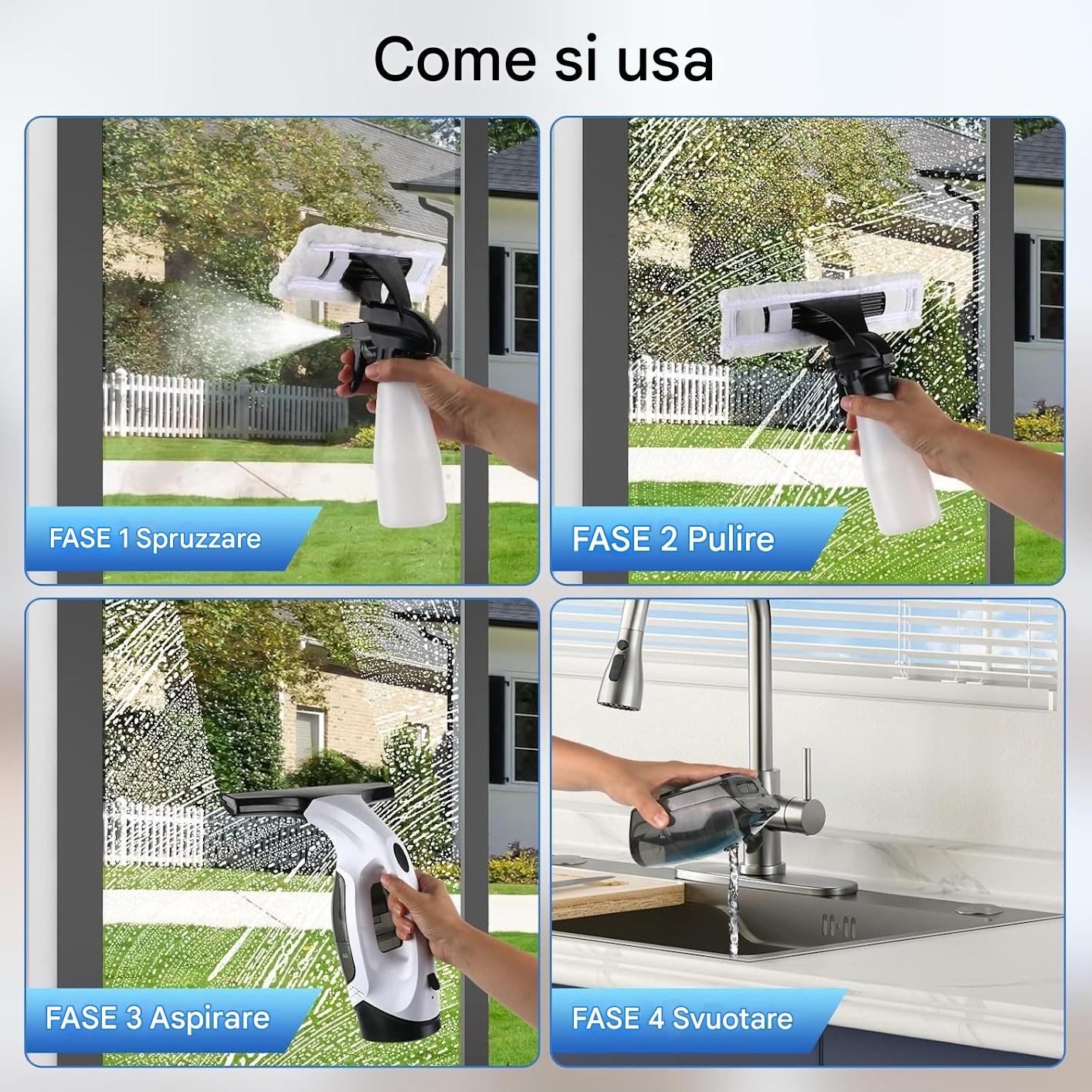 Pulitore per Vetri Elettrico : Leggero, Ricaricabile e Multifunzione