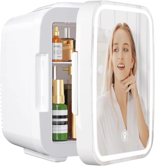 Mini refrigerador de belleza con espejo LED